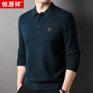 Hengyuanxiang 100% pure wool sweater men's autumn and winter knitted sweater middle-aged solid color long-sleeved lapel trendy korean style bottoming shirt molan 2xl 185/54/120