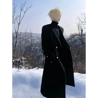 New or mode british style long lapel woolen coat for men in autumn and winter new versatile rivets high-end loose trendy brand coat black 2xl