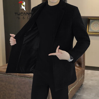 Woodpecker (tucano) woolen suit men's 2024 autumn and winter new suit short woolen jacket business casual top men's black (upgraded version) high quality xl 130-150jin jin is equal to 0.5 kg