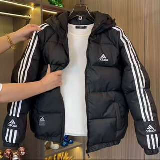 Nba cares winter new couple versatile fashion embroidery warm casual thickened hooded classic disposable large cotton coat black l (90-110)