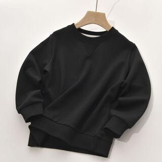 基础款儿童纯色卫衣男童女童圆领宽松上衣中大童春秋款童装 黑色 140 140cm按身高选