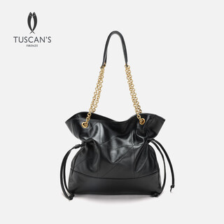 Tuscan s small fragrant rhombus drawstring bucket bag for women large capacity sheepskin commuter shoulder bag era pisces black