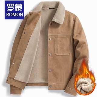 Romon suede jacket men's short warm autumn and winter new cotton thickened casual woolen wool jacket men khaki 2339 cotton style m