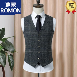 Romon spring and autumn new casual suit vest men's korean version slim fashion plaid vest men's youth vest vest trend