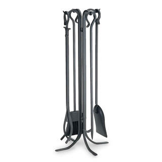 Pilgrim 83cm wrought iron fireplace tools 5-piece set black manual stove tools