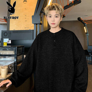 Playboy (playboy) henry collar sweater men's winter new old money style casual bottoming shirt men's pullover warm sweater men's clothing black m