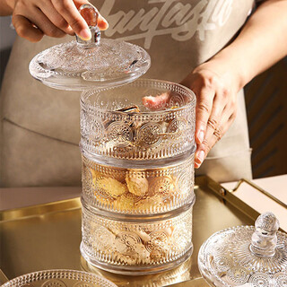 Qiaoyi glass candy jar, fruit plate, snack plate, dried fruit, nut fruit plate, tea table, snack box, multi-layer snack storage box, sunflower glass jar, 3 layers