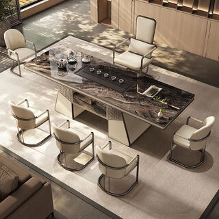 Slate tea table, light luxury, modern tea table and chair combination, modern tea table, simple tea table and kettle integrated, 1.6m slate tea table + fully automatic tea stove
