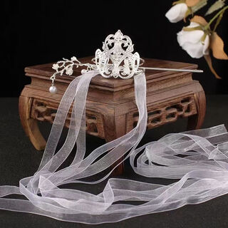 Meng junchen, ancient style hanfu hair crown, hair crown, crown headband, ancient style film and television style crown, unisex, white ribbon hair crown + hairpin