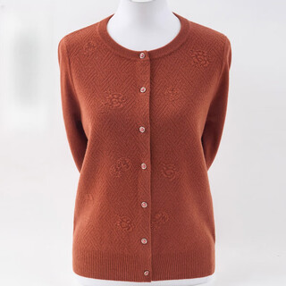 King deer mother's pure cashmere sweater western style sweater 2025 autumn and winter new middle-aged and elderly cashmere knitted cardigan jacket caramel color 2xl recommended 120-135 jin jin equals 0.5 kg