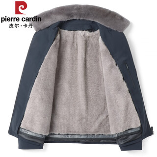 皮尔卡丹（pierre cardin）尼克服男水貂内胆中老年短款冬季皮草外套貂皮大衣男士派克服整貂 深藏青（灰貂绒整内胆) L 170