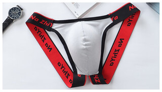 New men's thong oversized front bag cotton pants sexy thong sexy men's underwear wide elastic nightclub pants light gray m