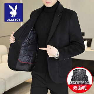 Playboy double-sided woolen suit men's thick autumn and winter business casual warm down liner suit woolen jacket short style-sj2312 black l 175