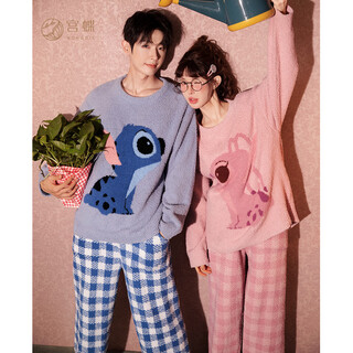 Gongdie heat storage type disney stitch couple pajamas women's half fleece autumn and winter soft home clothing for men