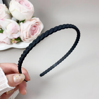 Tboml universal simple face wash hairband japanese and korean broken hair frosted braided headband with teeth anti-slip comfortable light hairpin thin simple hairband braided - black