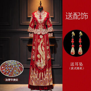 Gangdan chinese wedding dress, xiuhe suit bride, 2024 new wedding chinese dress, small dragon and phoenix gown, large size wedding dress, daiman, add diamonds, contact customer service for an additional 90 yuan xl 3