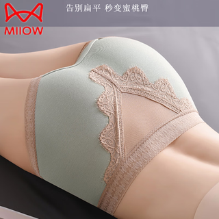 Miiow women's underwear mid-high waist underwear women's seamless lace hip lifting plus size fat mm shaping belly controlling triangle shorts milk apricot + gray pink + gray green 3 pieces l recommended 120-145 jin jin is equal to 0.5 kg
