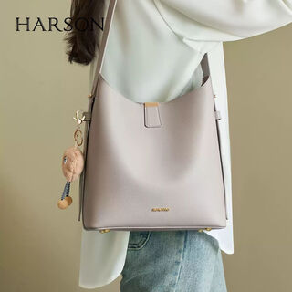 Harson harson women's bag 2025 new high-end genuine leather bucket bag fashionable and versatile shoulder crossbody bag women's handbag cold brown