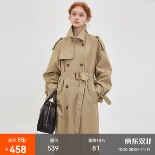 Fano studios fan luo fano 2025 retro classic double-breasted lapel windbreaker women's lace-up mid-length coat khaki yellow xs