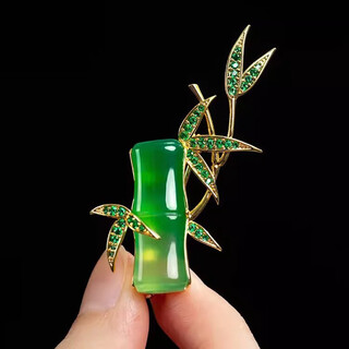 Nanzhi chinese style wealth is rising bamboo chalcedony bamboo leaf brooch women's high-end luxurious sweater suit accessories jasper bamboo brooch