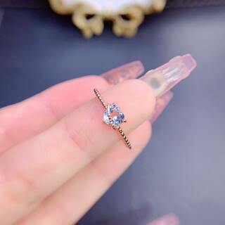 Xuecong's special new natural white aquamarine ring 925 silver gold-plated precision inlaid heart 5*5mm love ring