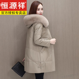 Hengyuanxiang 2025 new leather jacket, down jacket, women's genuine leather mid-length sheepskin fur coat, plus velvet and thickened, apricot color l recommended 100-115 jin jin equals 0.5 kg