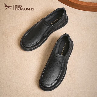 Red dragonfly casual leather shoes 25 autumn and winter men's shoes sheepskin commuting business middle-aged and elderly comfortable dad shoes wta45031 black 42