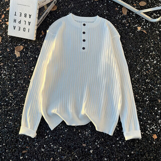 Xuedeya chaoshan sweater men's pit texture henry collar solid color long-sleeved sweater men's american texture pullover sweater white m