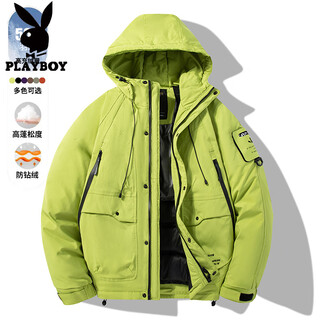 Playboy (playboy) 2025 new workwear down jacket men's autumn and winter hooded loose trendy brand velvet thickened couple charge jacket top apple green xl
