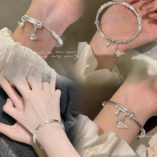 Fat donglai same style flower silver bracelet women's s999 silver bracelet solid bracelet for girlfriend chinese valentine's day 25g flowery + butterfly stamens