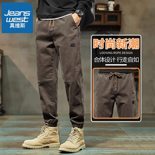 Jeanswest casual pants men's 2025 autumn and winter new style velvet thickened elastic waist leg loose sports workwear pants men 689 camel regular l 110-130jin jin is equal to 0.5 kg