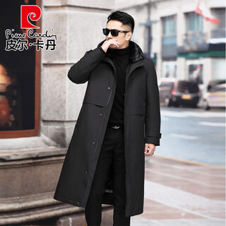 Pierre cardin parka men's mid-length imitation mink lining cotton coat detachable imitation mink coat jacket winter black large length l