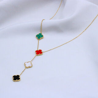 Fat donglai's same style 18k gold four-leaf clover light luxury necklace titanium steel non-fading 18k gold double gold four-flower necklace (double-sided)