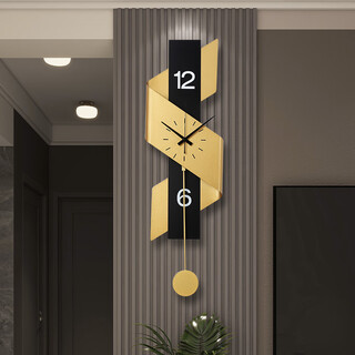 Wenyun living room wall clock modern simple and atmospheric home fashion quartz clock restaurant light luxury creative three-dimensional punch-free clock black gold 24*80.5cm