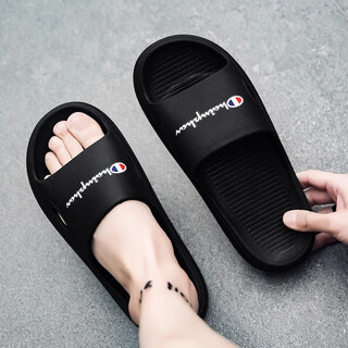 Champion graffiti flop men's summer outerwear youth trendy slippers men's soft sole non-slip indoor home black 40 standard sports code