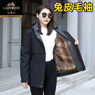 老爷车真貂皮毛一体派克服男士加绒加厚中老年高档皮草冬大衣可拆卸外套 黑色【青根貂内胆】+兔皮毛袖 XL【120-135斤】/180