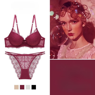Xmxt zodiac year lace beautiful back underwear set for women thin small chest flat chest push-up push-up bra burgundy 75b