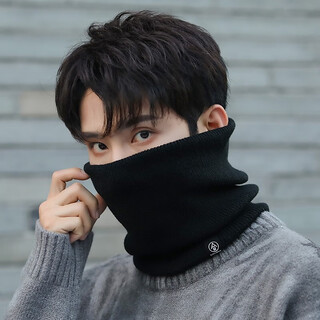 Pengjing outdoor winter men's warm neck warm women's velvet thickened cold mask cycling windproof face protection neck scarf knitted thickened neck warm black