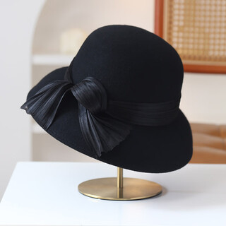 Jolisac autumn print french elegant retro hepburn style woolen cloche hat for women, good-looking for photos and versatile autumn and winter gift hat black adjustable