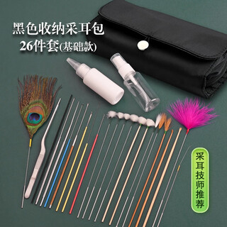 Shantou lincun black oxford cloth storage bag ear picking technician ear picking spoon ear picking tool set ear picking spoon black 26-piece ear picking set basic model