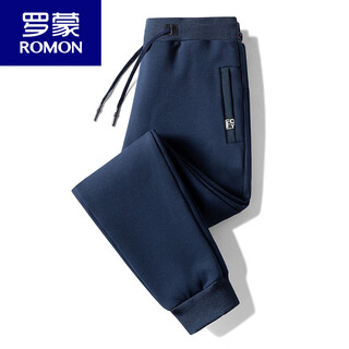 Romon pure cotton sweatpants men's spring and autumn casual pants straight-leg loose sweatpants winter velvet thickened running trousers dark blue (legged) spring and autumn 3xl 140-160jin jin equals 0.5 kg