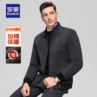 Luo meng cotton thickened executive stand collar jacket men's warm woolen coat autumn and winter middle-aged and elderly dad's cotton coat gray 2xl (185) (suitable for 145-165 jin jin equals 0.5 kg)