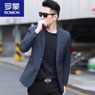 Romon men's simple suit jacket 2024 spring and autumn men's casual small suit solid color slim fit versatile single suit blue m
