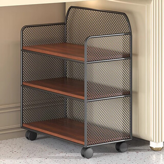 Yisijia under-desk storage rack floor-to-ceiling small bookcase with wheels student book storage rack office multi-layer folder placement rack black frame teak color plate large-mobile version