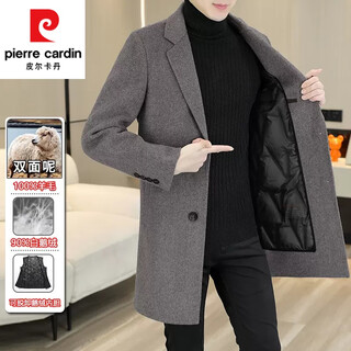 Pierre cardin 100% wool double-sided woolen coat for men in autumn and winter mid-length woolen coat goose down lining thickened windbreaker for men camel gray 9923 goose down lining-100 wool 170/84a m-120jin jin is equal to within 0.5 kg