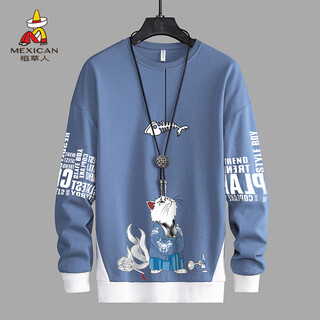 Scarecrow (mexican) sweatshirt men's spring and autumn trendy loose long-sleeved t-shirt teenagers round neck tops haze blue l