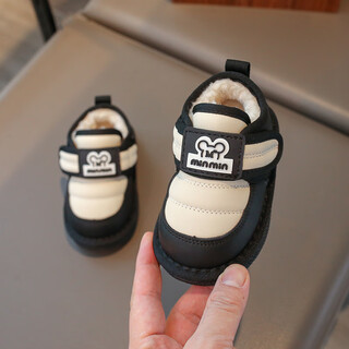 Yeehoo fashion yingshi baby plus fleece shoes 03 years old soft sole toddler snow boots baby boy leather thickened winter model black - snow boots large cotton thickened 18