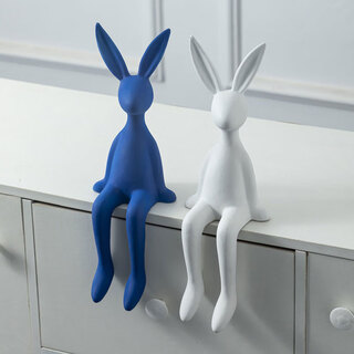 Yunya modern simple white rabbit ornaments creative living room entrance display tv cabinet wine cabinet niche sculpture decoration ceramic klein blue (a pair of blue and white rabbits)