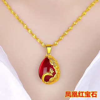 Hong kong genuine real gold necklace for women 9999 pendant 24 pure sand gold love will not fade for a long time rose water droplets exquisite phoenix ruby necklace 8 grams