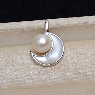 Shiyi s925 sterling silver gold natural freshwater real pearl moon pendant pendant pendant shell inlay does not include necklace silver pendant does not include chain